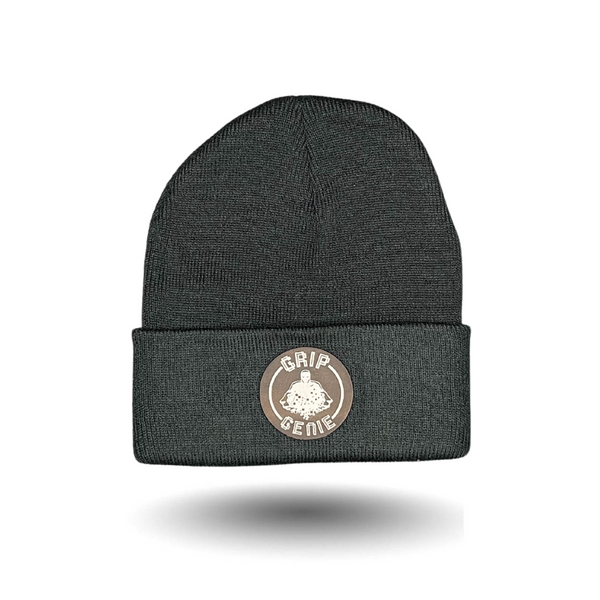 Knit Leather Patch Beanie